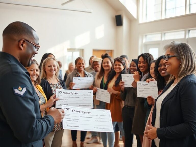A split-image showing a wealthy urban skyline on one side and a rural town receiving infrastructure funding on the other, sym