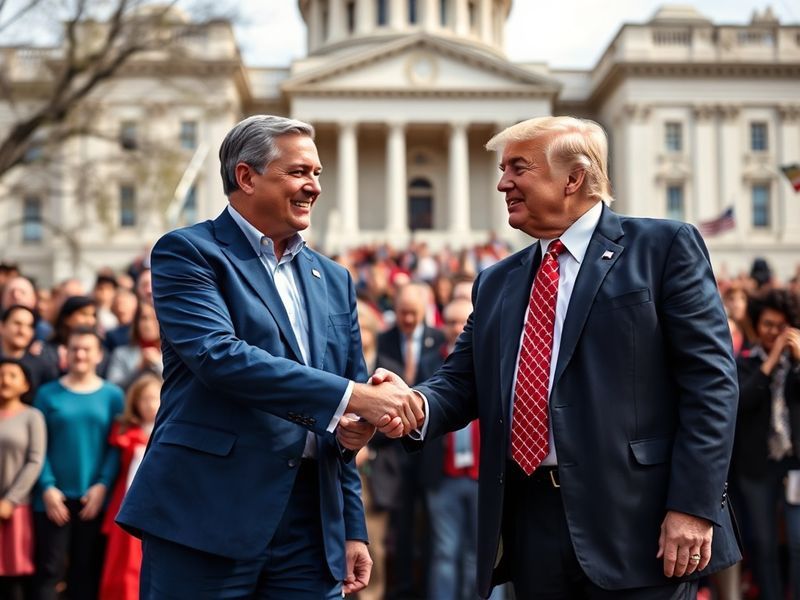 A split-screen image showing Ohio's Statehouse in Columbus on one side and a diverse group of Ohio voters at a campaign event
