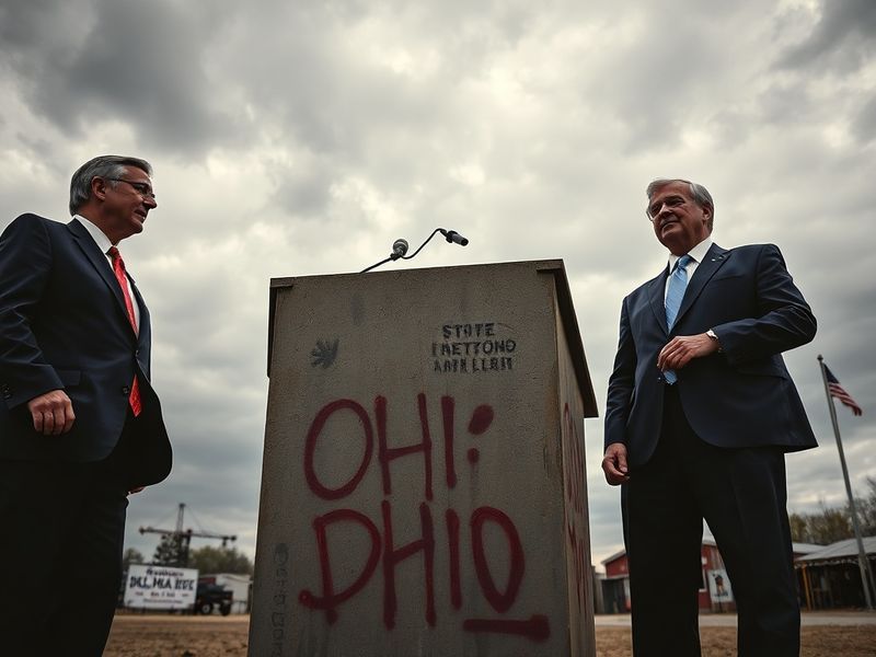 A split-image graphic showing Ohio’s state capitol building on one side and a diverse group of Ohio voters casting ballots on