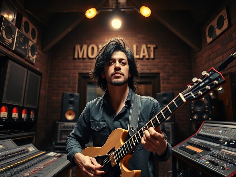 A candid portrait of Elijah Blue Allman performing on stage with a guitar, bathed in warm stage lighting, capturing his soulf