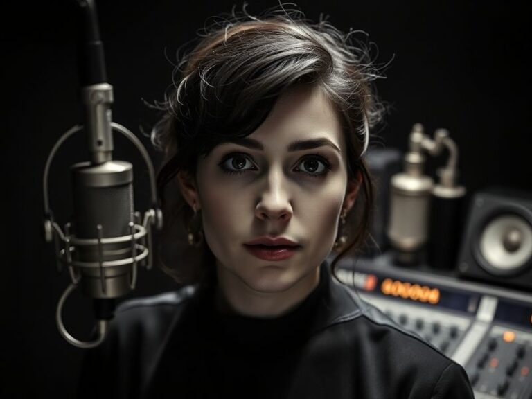 Jessie Ware performing on stage at a dimly lit, retro-themed club, bathed in vibrant purple and pink lights. She wears a sequ
