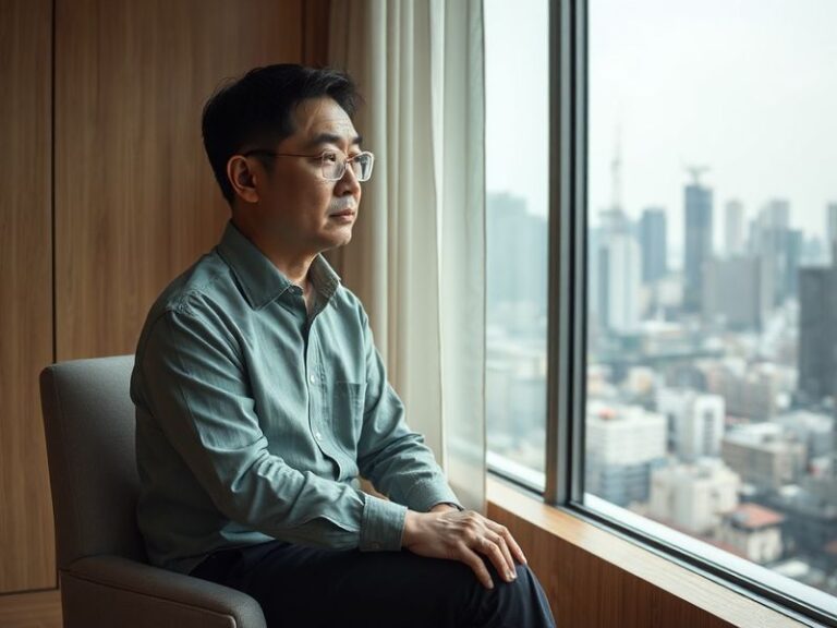 A professional portrait of Bang Si-Hyuk speaking at a conference, wearing a dark suit with a HYBE logo backdrop. The setting