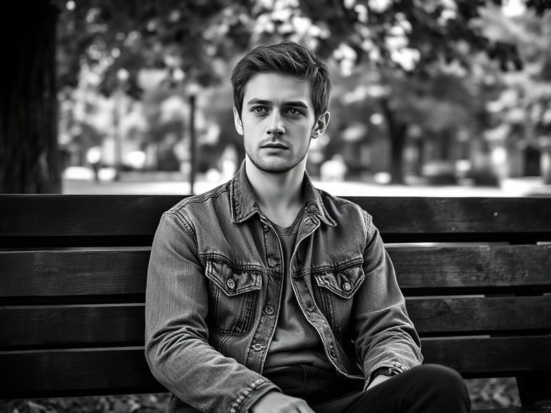 A moody, cinematic portrait of Liam Pullen in a retro-futuristic setting, surrounded by analog tech like old computers and ca