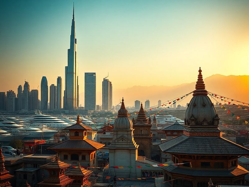 A split-image visual: on one side, the skyline of New York City with digital data overlays representing technology and trade;