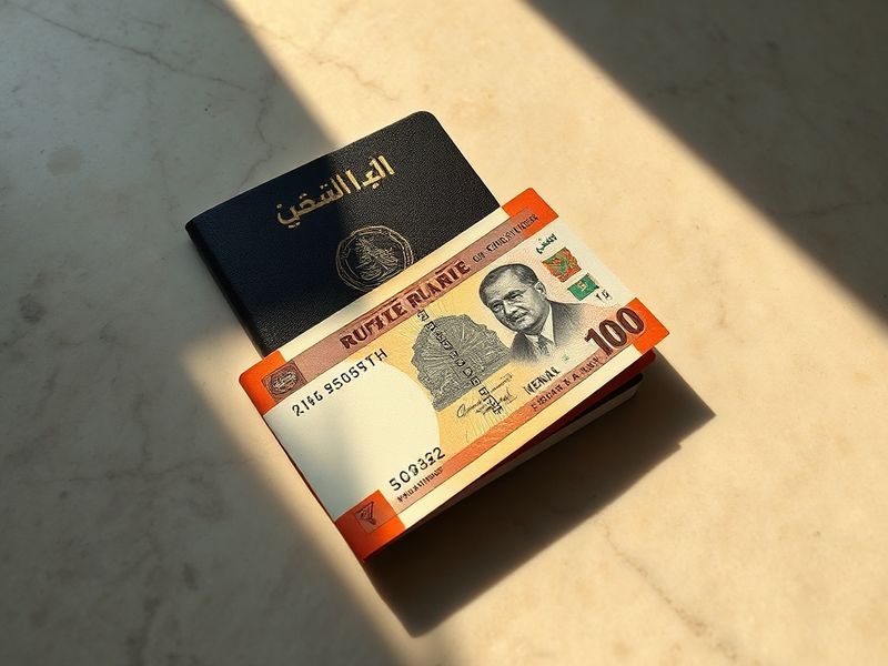 A split-image visual: on the left, Dubai’s skyline with Burj Khalifa against a golden sunset; on the right, a rural Nepali vi