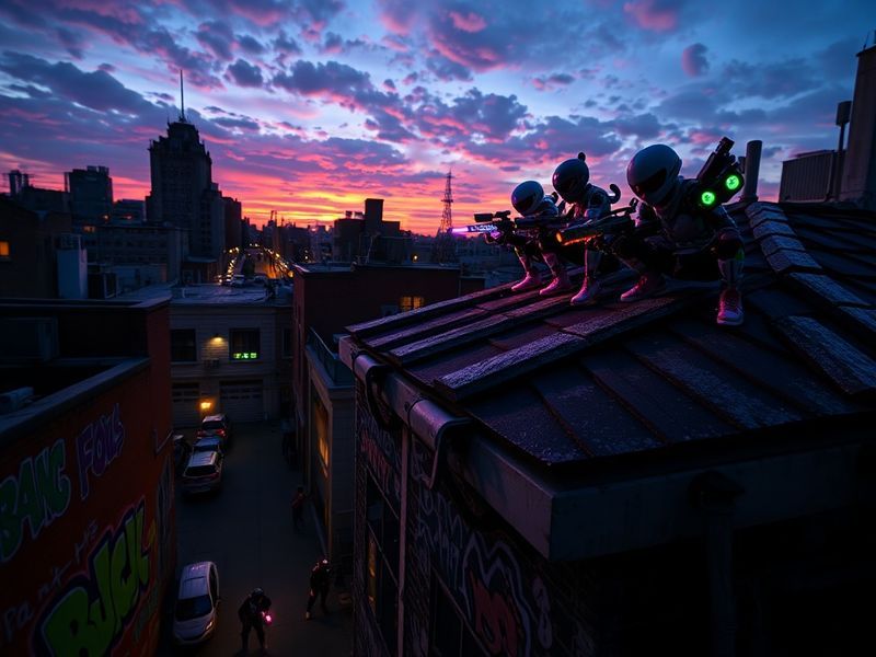 A dynamic in-game screenshot of Splatoon 3 featuring two teams clashing on a Tower Control stage, with one player aggressivel