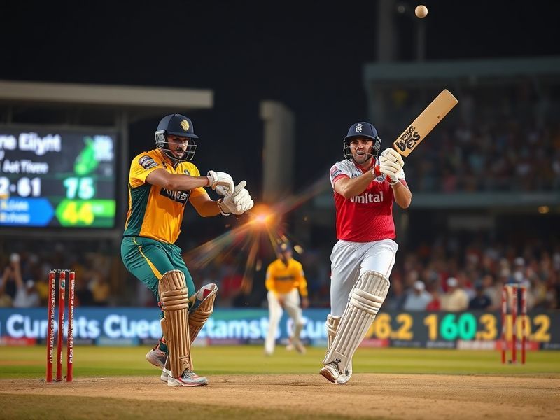 A vibrant cricket stadium at night, with Peshawar Zalmi and Multan Sultans players shaking hands before the toss. The Peshawa