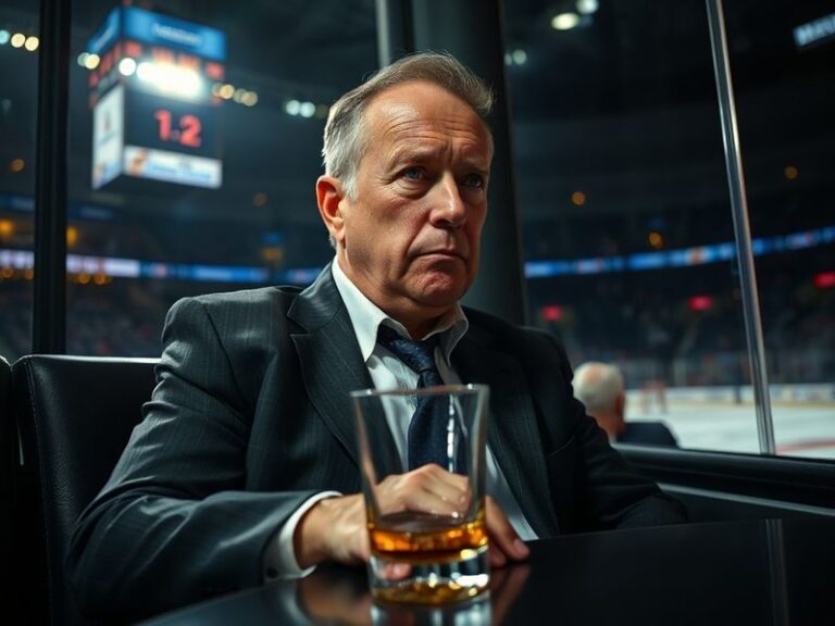 A dynamic action shot of a minor league hockey game in a modern arena, with a focus on the crowd, players, and Dundon Capital