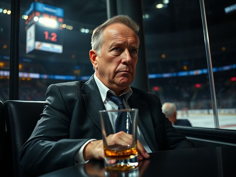 A dynamic action shot of a minor league hockey game in a modern arena, with a focus on the crowd, players, and Dundon Capital