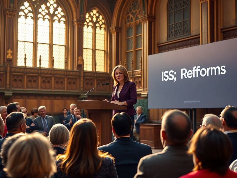 A professional illustration of a British ISA document on a desk with a UK flag, a calculator, and a pen, set in a modern offi