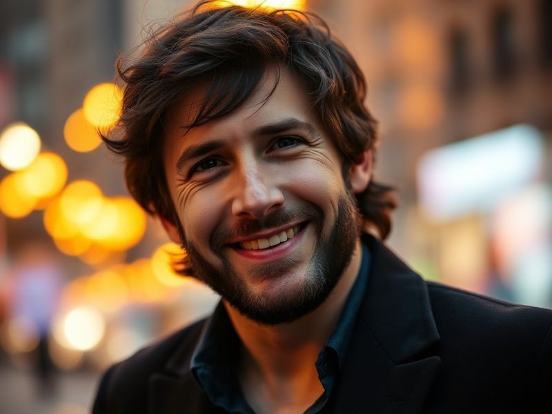 A dynamic concert shot of Josh Groban on stage, bathed in warm golden stage lighting, singing passionately into a microphone