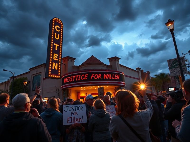 A split-image composition: on one side, a somber courtroom sketch of Shane Miller during a hearing; on the other, a collage o