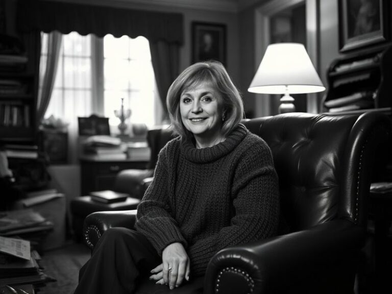 A warm, nostalgic photograph of Bev Callard as Gail Platt in Coronation Street, set against a backdrop of the iconic Weatherf