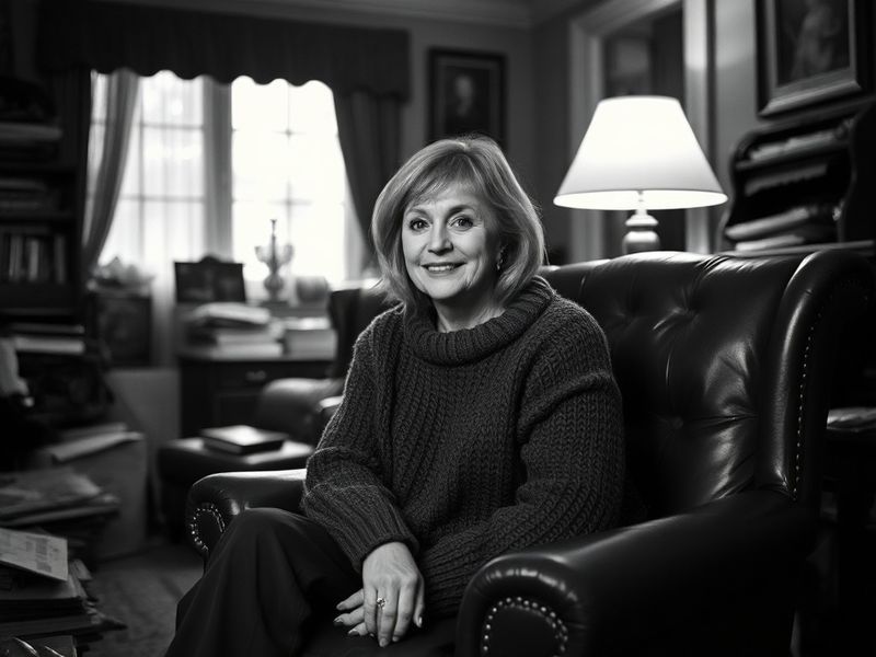A warm, nostalgic photograph of Bev Callard as Gail Platt in Coronation Street, set against a backdrop of the iconic Weatherf