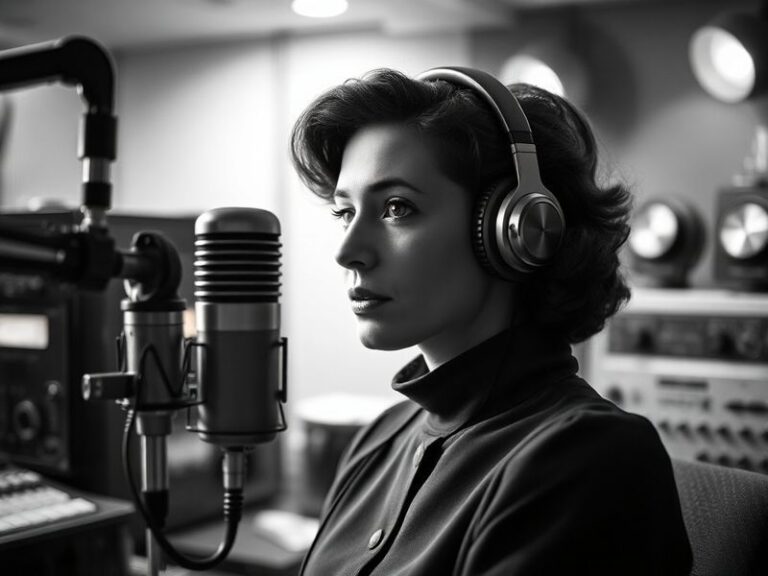 A contemplative portrait of Anna Maxwell Martin on stage, dressed in a period costume with warm theatre lighting, conveying d