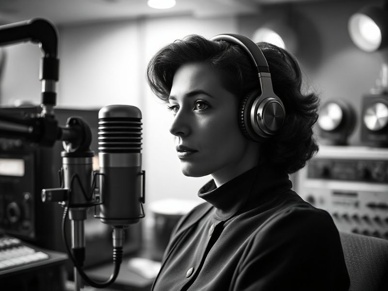 A contemplative portrait of Anna Maxwell Martin on stage, dressed in a period costume with warm theatre lighting, conveying d