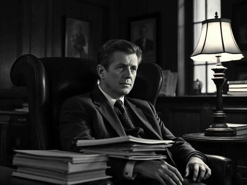 A portrait of Robert F. Kennedy Jr. standing outdoors, with a serious expression and wearing a dark suit. The background incl