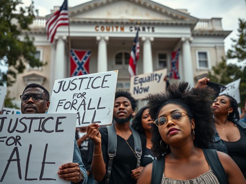 A split-image design: on the left, a vintage black-and-white photo of civil rights activists marching in Montgomery, Alabama;