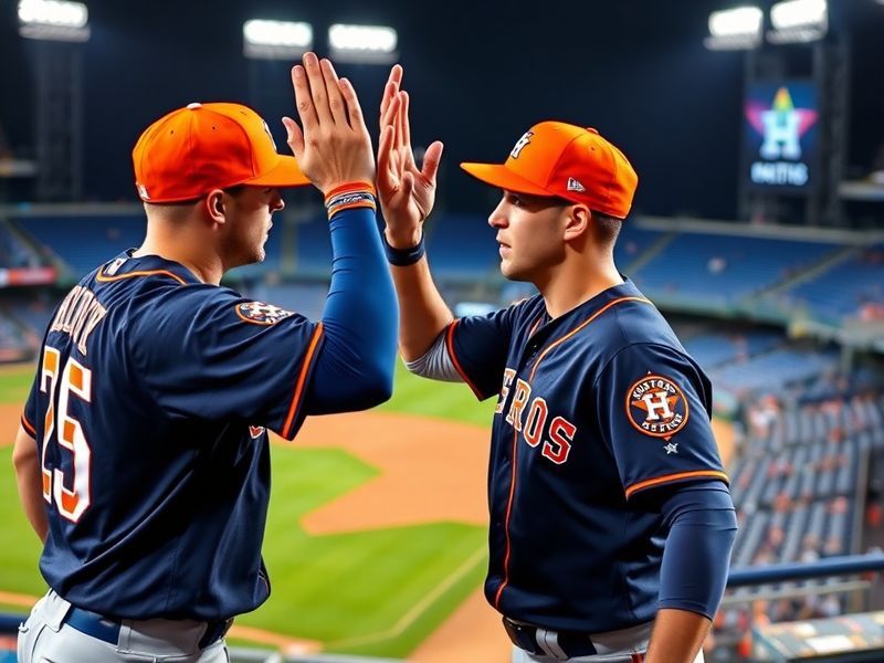 A split-screen image showing the Houston Astros' Yordan Alvarez mid-swing on one side and the Cleveland Guardians' José Ramír