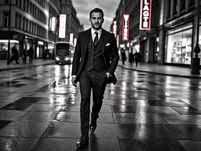 A mid-career action shot of Jason Cundy in a studio setting, wearing a dark blazer over a collared shirt, speaking into a mic