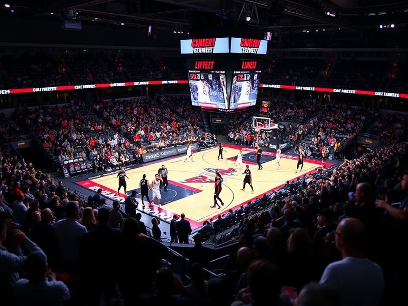 A split-screen image showing a Trail Blazers player in red and a Spurs player in black on opposite sides, with a world map in