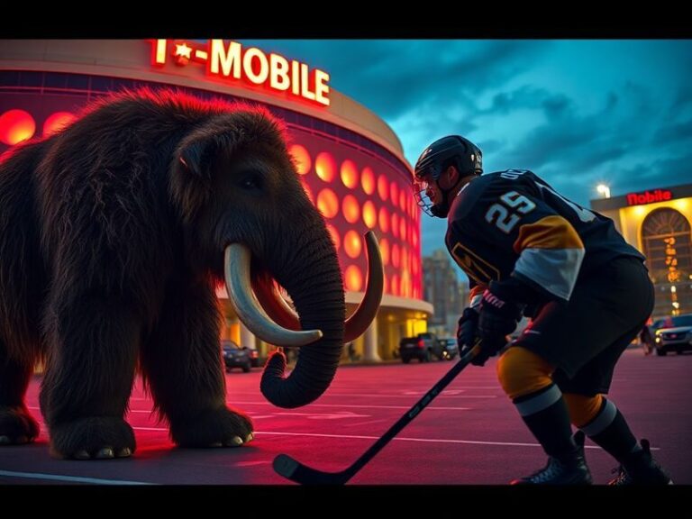 A fast-paced hockey game between the Colorado Eagles and Henderson Silver Knights, featuring players battling on the ice with
