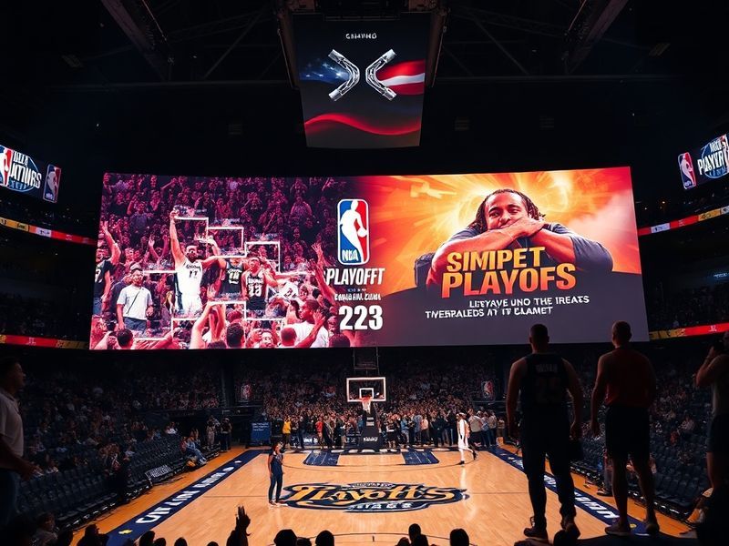 A vibrant digital collage showing a diverse group of fans from around the world filling out NBA brackets on various devices,