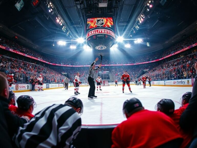 A tense moment from an NHL playoff overtime game, showing players on the ice with the scoreboard displaying multiple overtime