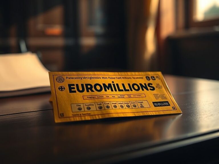 A split-image design: on one side, a glowing EuroMillions lottery ticket with numbers highlighted, and on the other, a divers
