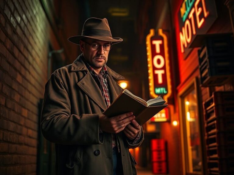 A split-image illustration showing a classic 19th-century detective in a deerstalker hat examining clues with a magnifying gl