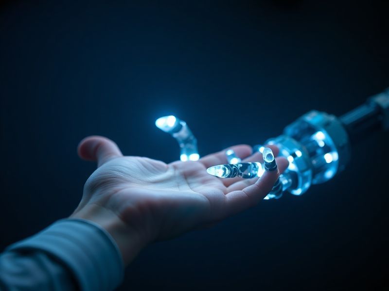 A futuristic digital workspace with holographic AI interfaces, neural network visualizations, and diverse professionals colla