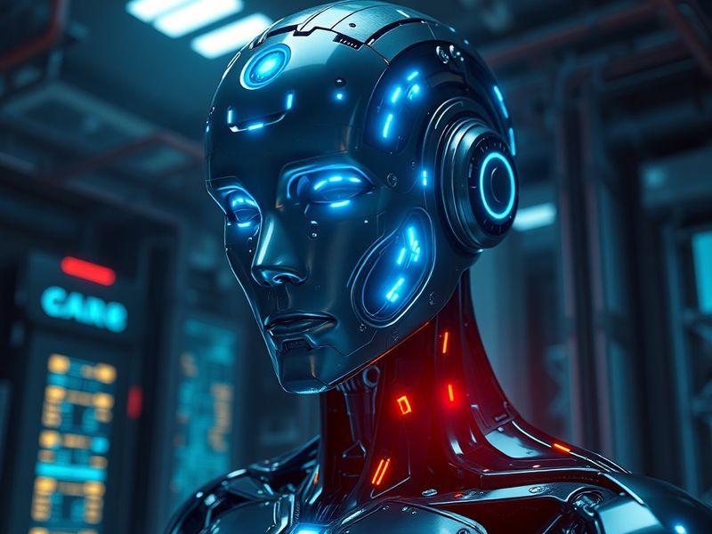 A futuristic digital workspace with holographic AI interfaces, data streams, and human silhouettes interacting with transpare