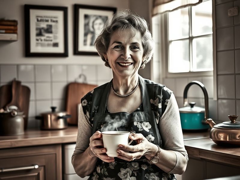 A cinematic portrait of Elsie Kelly in a minimalist studio setting, bathed in soft, directional lighting. She sits in front o