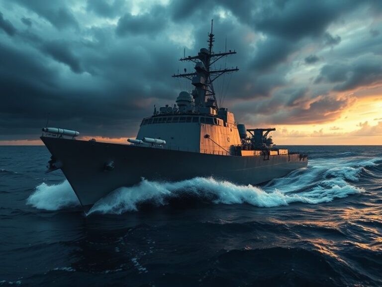 A side-by-side comparison of historical and modern warships: on the left, a vintage 19th-century ironclad battleship with tal