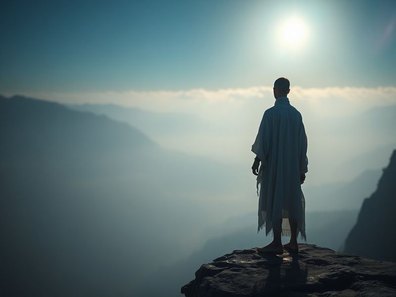A silhouette of a person standing atop a mountain peak at sunrise, arms raised in triumph, symbolizing determination and inne