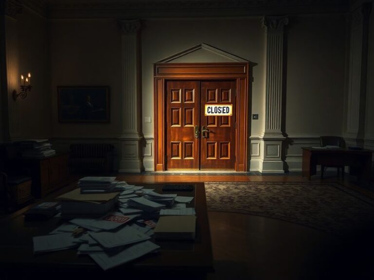 A split-image illustration: on one side, a closed National Park Service gate with 'Closed Due to Shutdown' sign; on the other