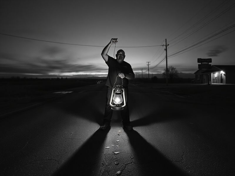 A split-image concept: on the left, Jelly Roll in his early gritty hip-hop days; on the right, a polished studio shot with po