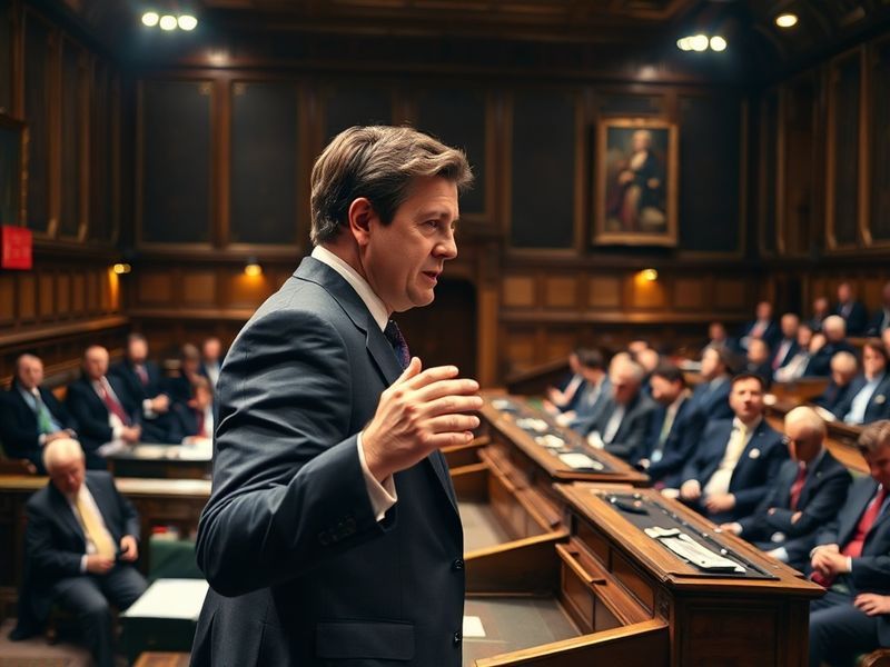 A split-screen image showing Keir Starmer standing at the despatch box in the House of Commons during PMQs, with Rishi Sunak