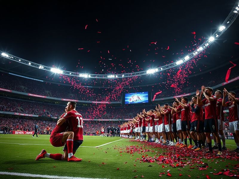 A vibrant stadium atmosphere during an Al-Nassr vs Al-Ahli match, featuring gold and blue Al-Nassr fans on one side and red A