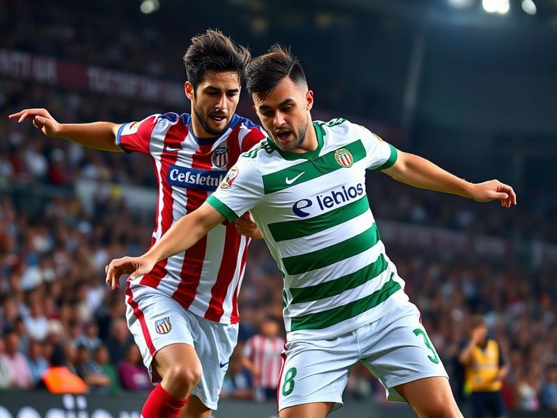 A split-image visual showing Atlético Madrid's Wanda Metropolitano stadium on one side and Elche C.F.'s Vinalopó stadium on t