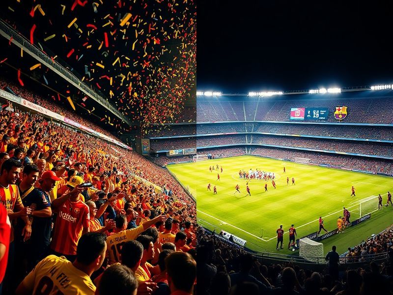 A tense moment during an Espanyol vs Barcelona match at RCDE Stadium, with Espanyol fans waving Catalan flags and Barcelona s