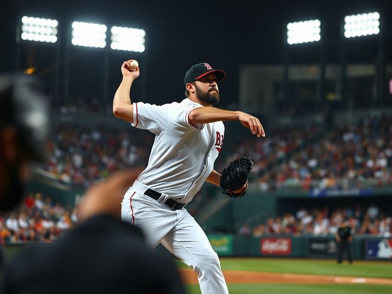 A dynamic action shot of Lucas Giolito mid-pitch on the mound, wearing a white White Sox uniform with the number 35, mid-wind