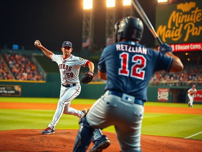 A split-screen image showing the Cleveland Guardians' Progressive Field on the left and Houston Astros' Minute Maid Park on t