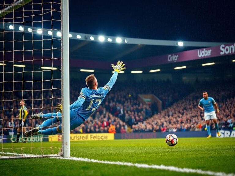 A packed Turf Moor stadium with Burnley players in dark claret and Manchester City in sky blue. The action unfolds as City at