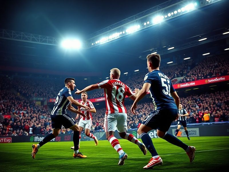 A high-energy shot of Sheffield United’s Bramall Lane stadium during the match, with players in mid-action under bright flood