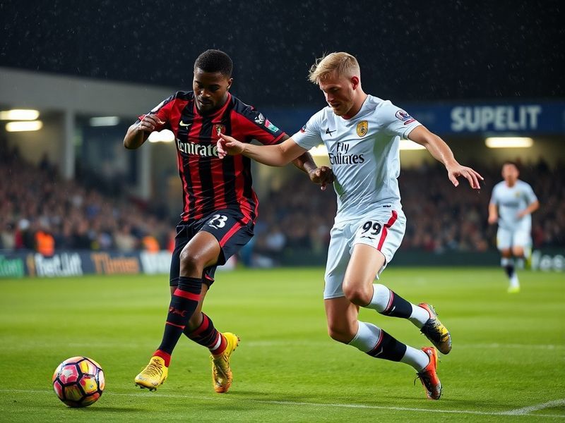 A tense moment at Vitality Stadium with Dominic Solanke celebrating his header past Illan Meslier, surrounded by Bournemouth
