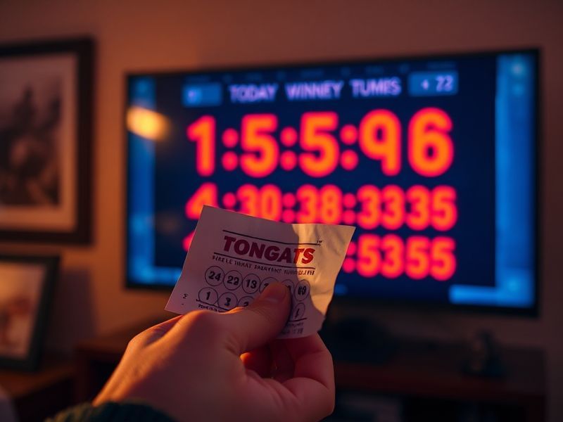 A split-screen image showing a jubilant lottery winner holding a giant check on one side, and a close-up of a lottery ticket