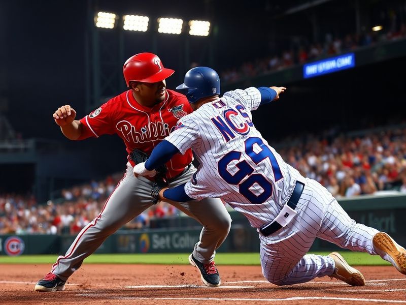 A split-image graphic showing Wrigley Field in Chicago on one side and Citizens Bank Park in Philadelphia on the other, with