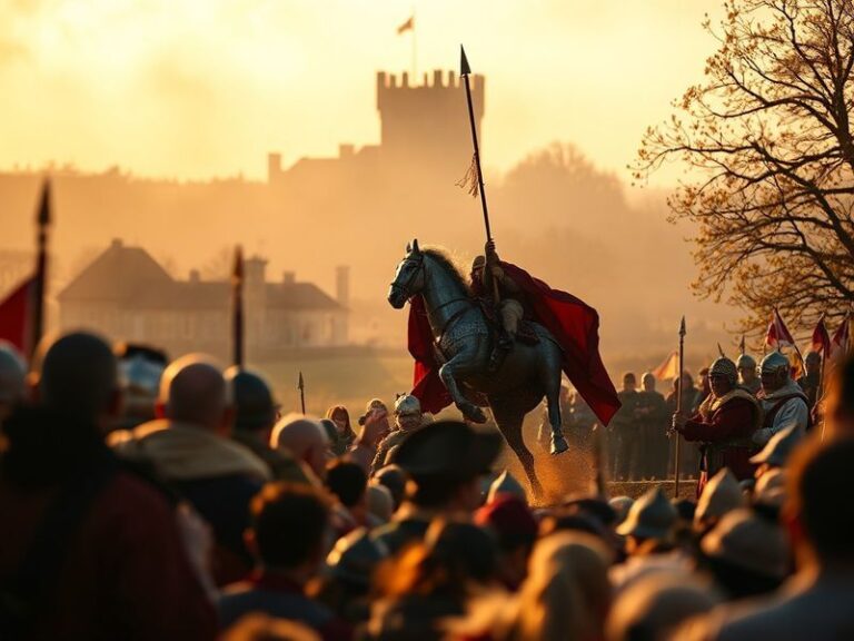 A vibrant scene of London’s Trafalgar Square on St. George’s Day, filled with crowds, red roses, and the St. George’s Cross f