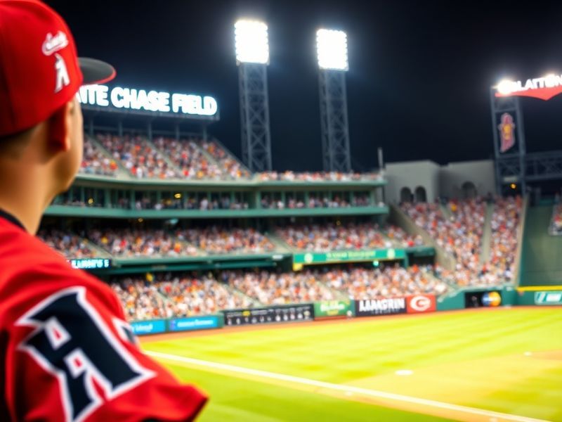 A dynamic shot of the Arizona Diamondbacks celebrating on the field at Chase Field during a crucial game, with Corbin Carroll